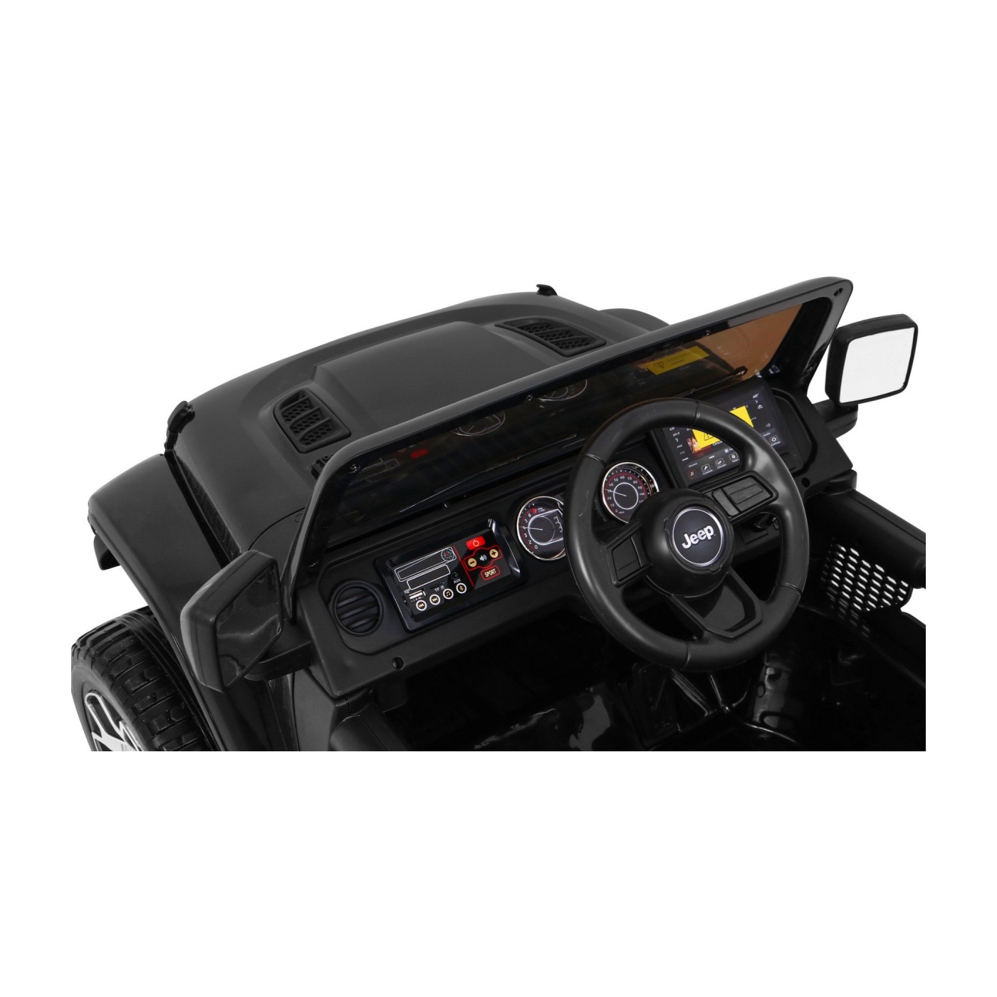 Jeep Wrangler Rubicon dětská baterie černá + dálkové ovládání + rádio MP3 LED + kola EVA