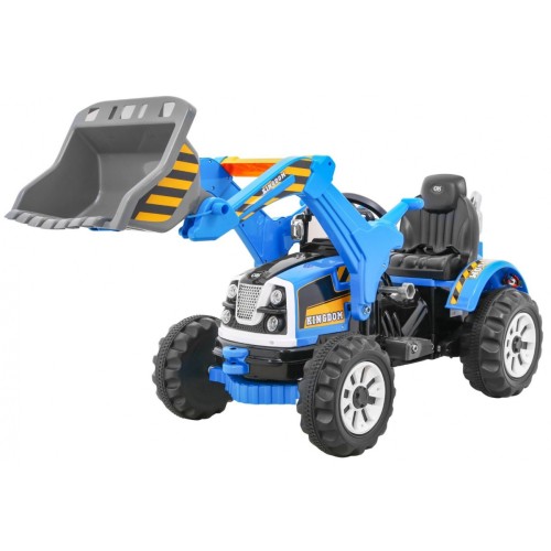 Bateriový buldozer pro děti Traktor Modrý + Pohyblivé lízátko + Trabka + Pásy + 2 rychlosti