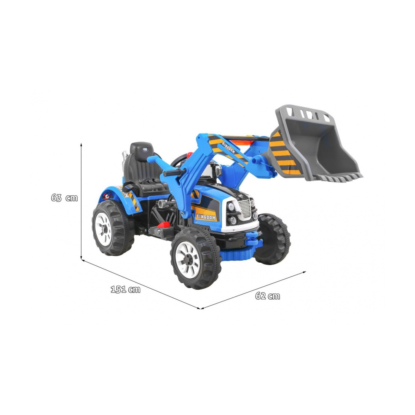 Bateriový buldozer pro děti Traktor Modrý + Pohyblivé lízátko + Trabka + Pásy + 2 rychlosti