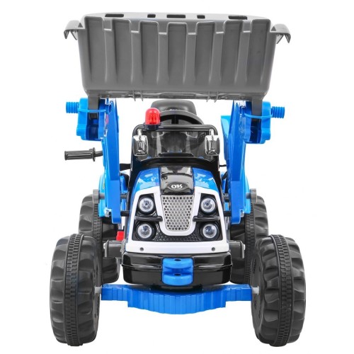 Bateriový buldozer pro děti Traktor Modrý + Pohyblivé lízátko + Trabka + Pásy + 2 rychlosti