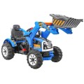 Bateriový buldozer pro děti Traktor Modrý + Pohyblivé lízátko + Trabka + Pásy + 2 rychlosti
