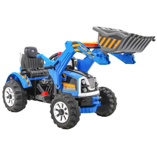 Bateriový buldozer pro děti Traktor Modrý + Pohyblivé lízátko + Trabka + Pásy + 2 rychlosti
