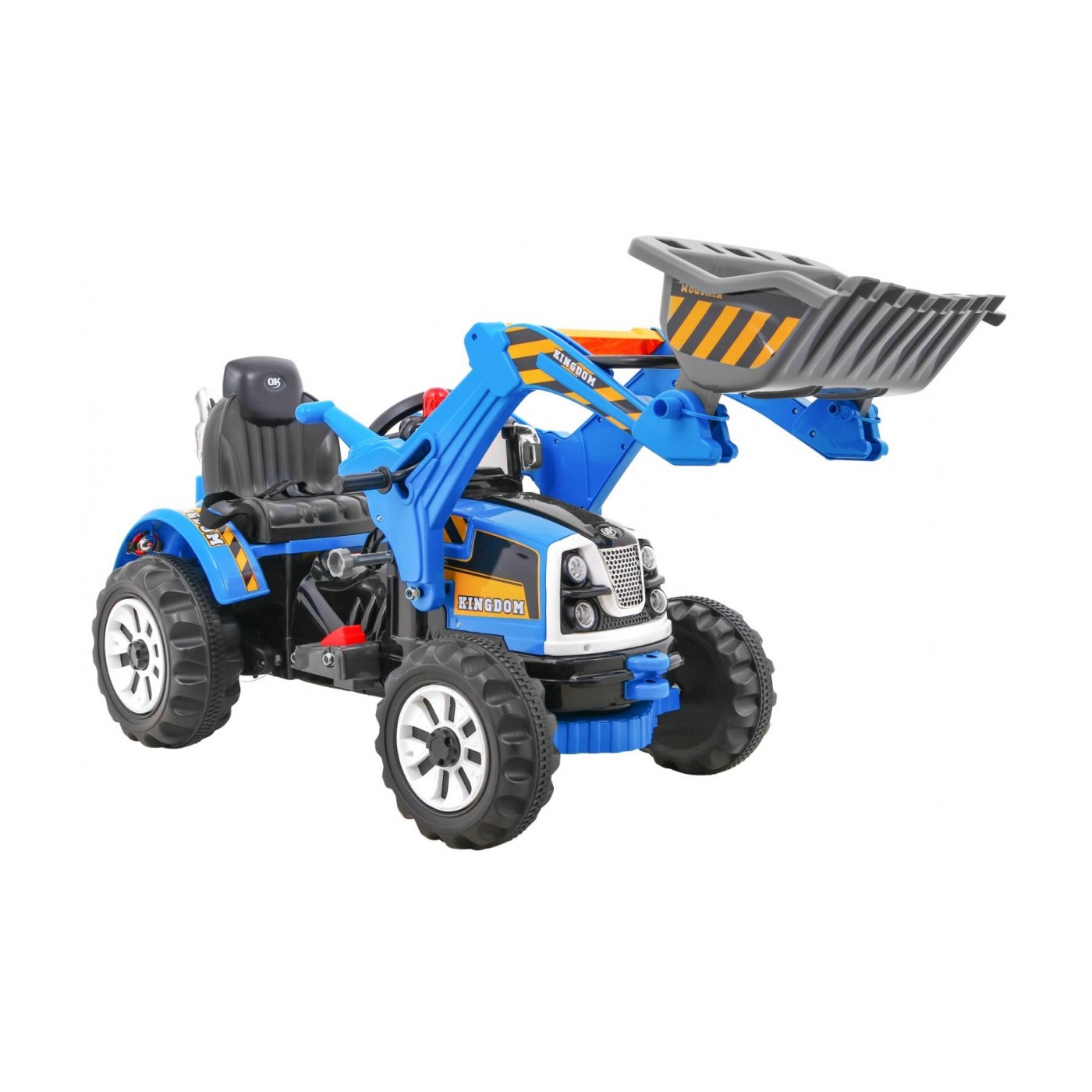 Bateriový buldozer pro děti Traktor Modrý + Pohyblivé lízátko + Trabka + Pásy + 2 rychlosti