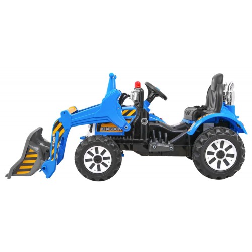 Bateriový buldozer pro děti Traktor Modrý + Pohyblivé lízátko + Trabka + Pásy + 2 rychlosti
