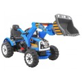 Bateriový buldozer pro děti Traktor Modrý + Pohyblivé lízátko + Trabka + Pásy + 2 rychlosti