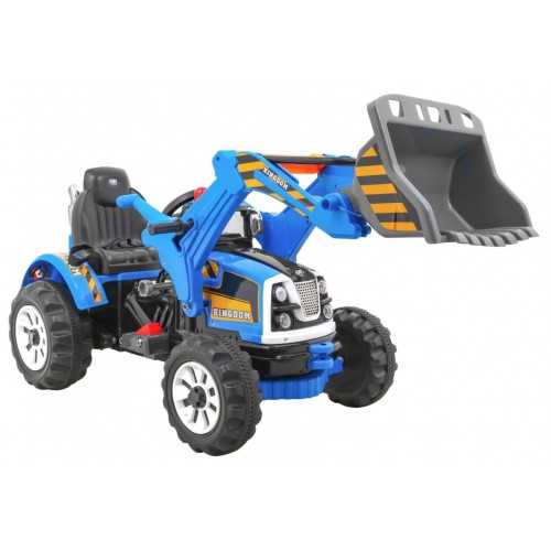 Bateriový buldozer pro děti Traktor Modrý + Pohyblivé lízátko + Trabka + Pásy + 2 rychlosti