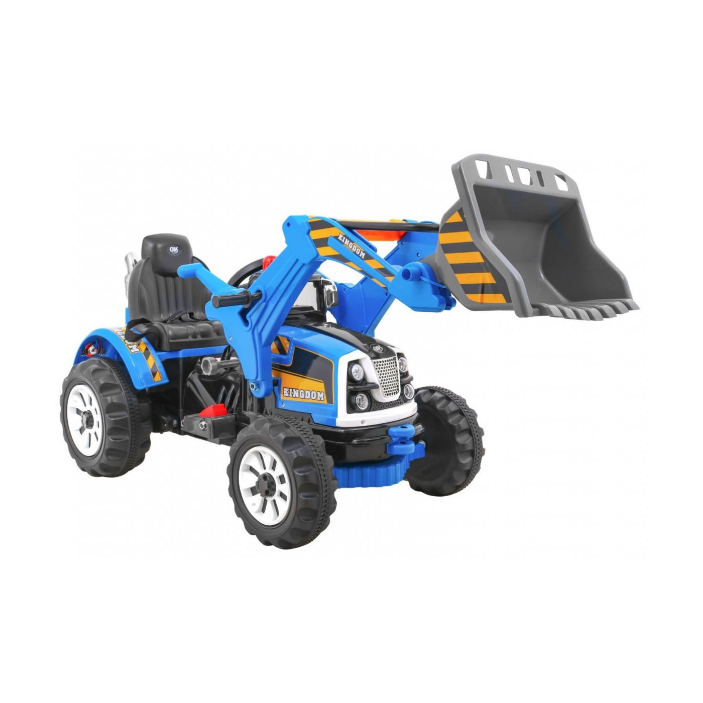 Bateriový buldozer pro děti Traktor Modrý + Pohyblivé lízátko + Trabka + Pásy + 2 rychlosti