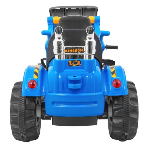 Bateriový buldozer pro děti Traktor Modrý + Pohyblivé lízátko + Trabka + Pásy + 2 rychlosti