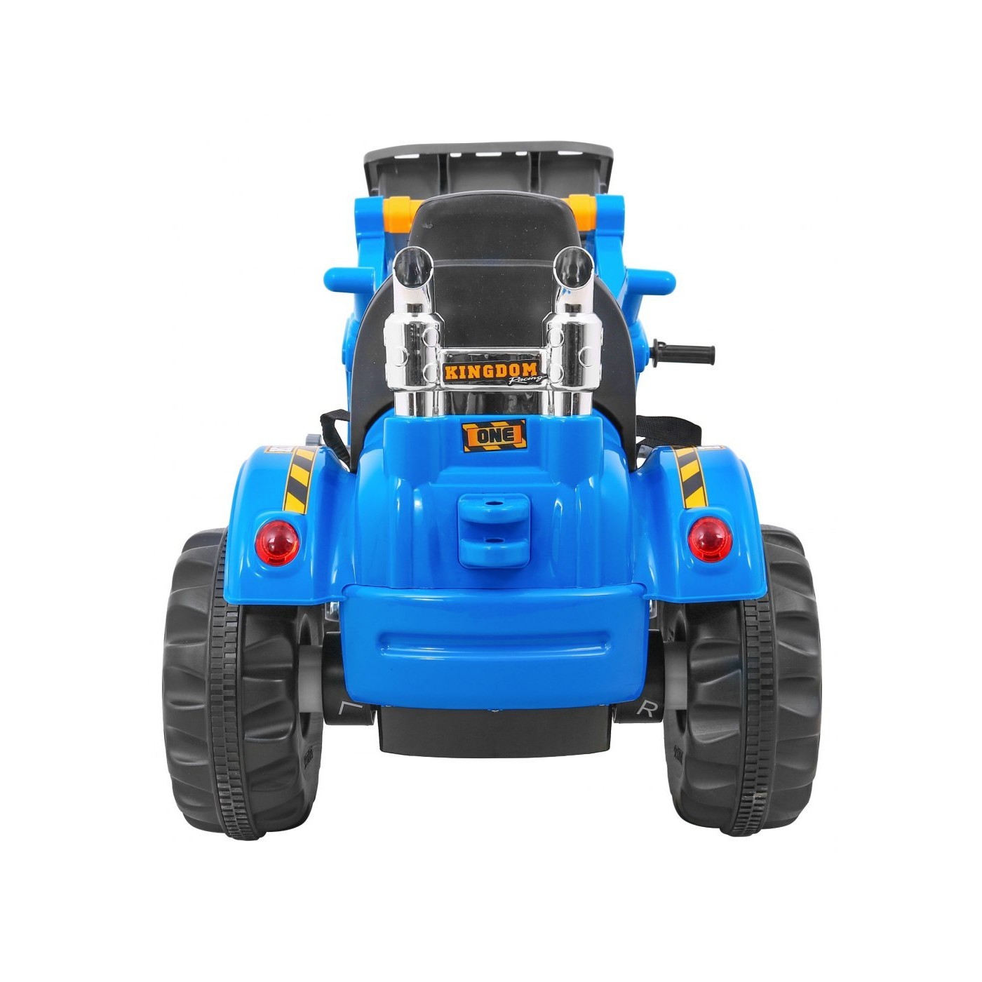 Bateriový buldozer pro děti Traktor Modrý + Pohyblivé lízátko + Trabka + Pásy + 2 rychlosti