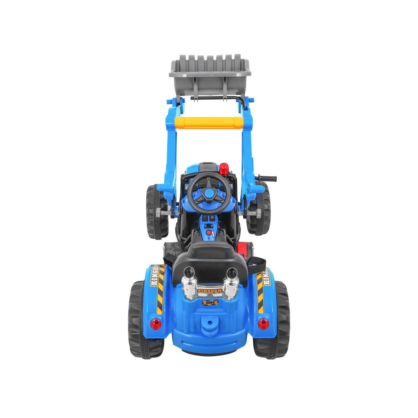 Bateriový buldozer pro děti Traktor Modrý + Pohyblivé lízátko + Trabka + Pásy + 2 rychlosti
