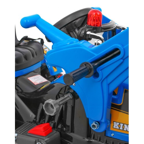 Bateriový buldozer pro děti Traktor Modrý + Pohyblivé lízátko + Trabka + Pásy + 2 rychlosti