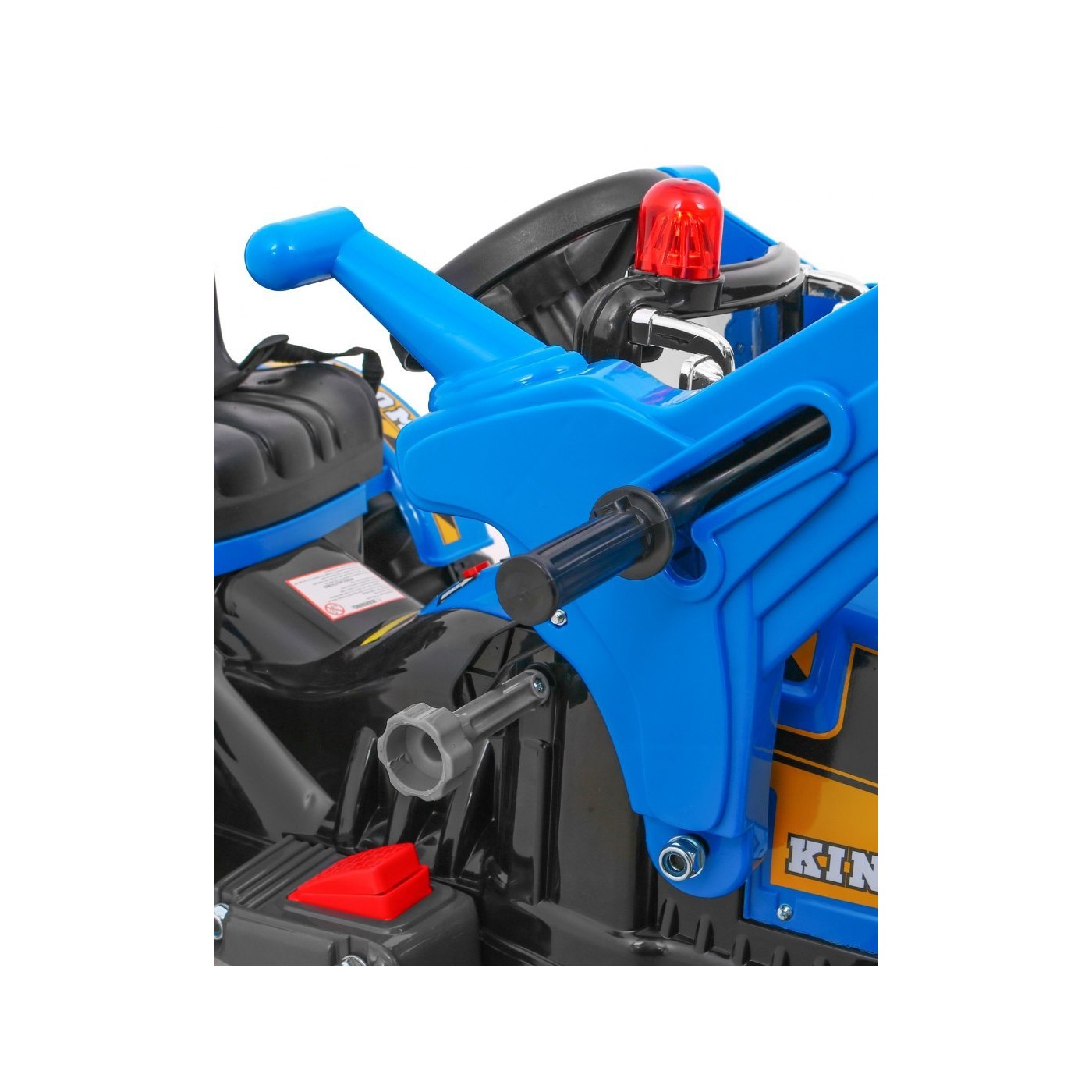 Bateriový buldozer pro děti Traktor Modrý + Pohyblivé lízátko + Trabka + Pásy + 2 rychlosti