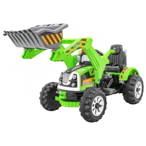 Bateriový buldozer pro děti Traktor Zelená + Pohyblivé lízátko + Trabka + Pásy + 2 rychlosti