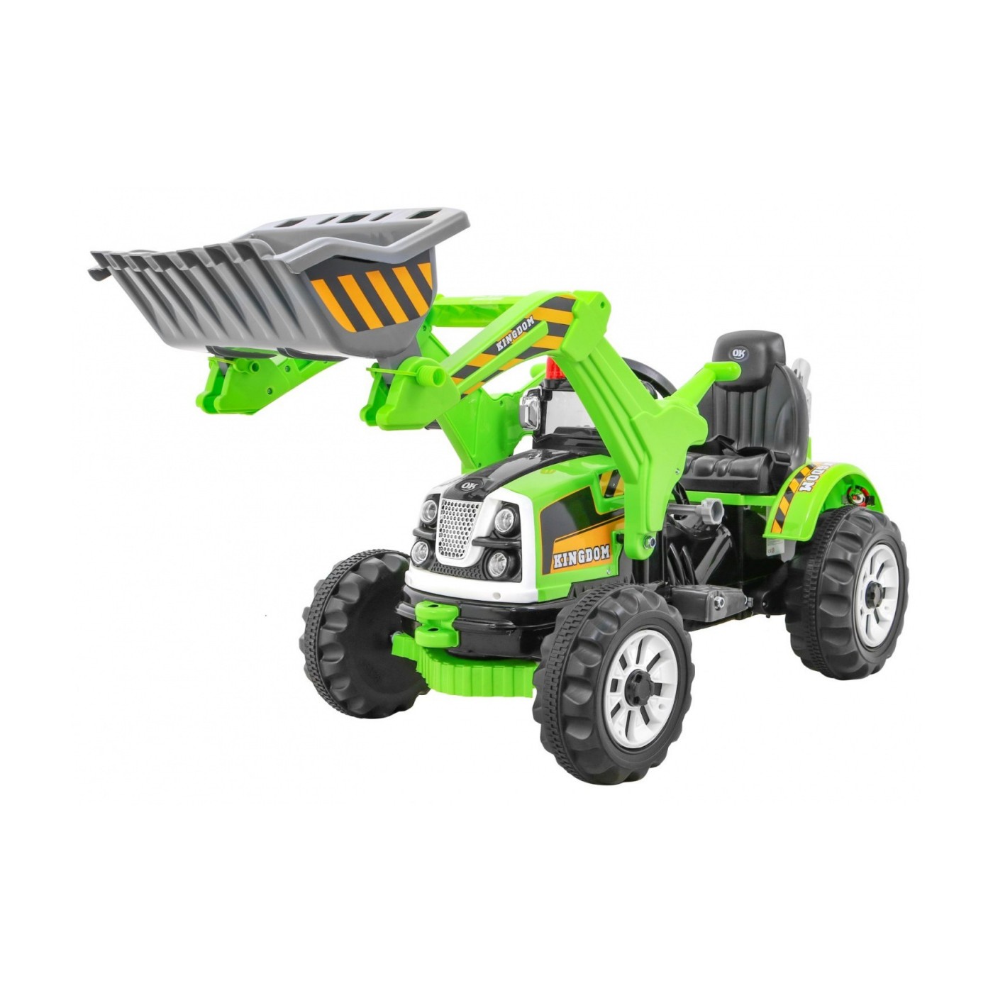 Bateriový buldozer pro děti Traktor Zelená + Pohyblivé lízátko + Trabka + Pásy + 2 rychlosti