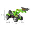 Bateriový buldozer pro děti Traktor Zelená + Pohyblivé lízátko + Trabka + Pásy + 2 rychlosti