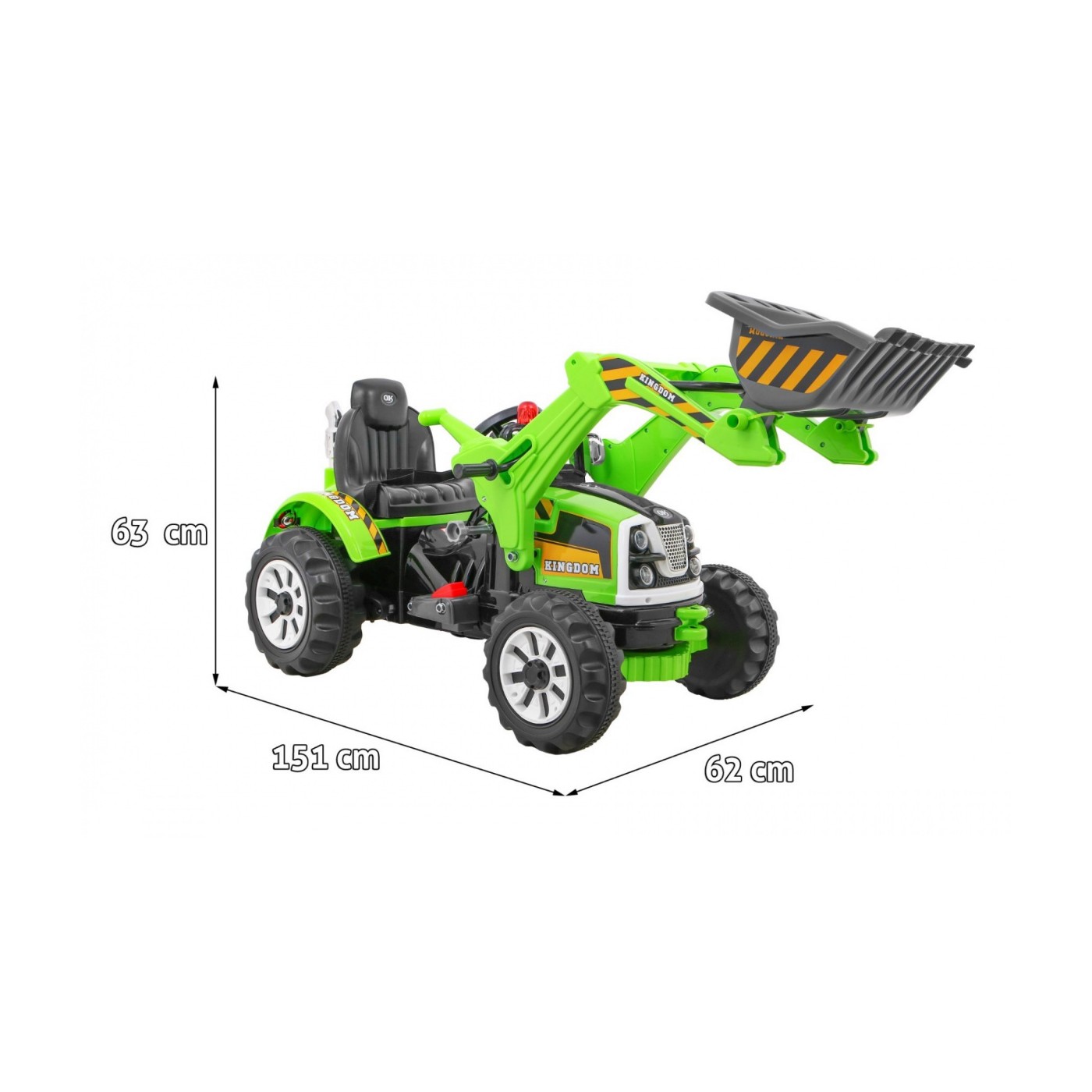 Bateriový buldozer pro děti Traktor Zelená + Pohyblivé lízátko + Trabka + Pásy + 2 rychlosti