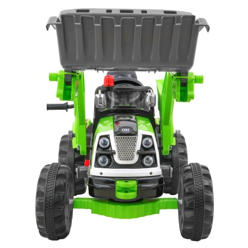 Bateriový buldozer pro děti Traktor Zelená + Pohyblivé lízátko + Trabka + Pásy + 2 rychlosti