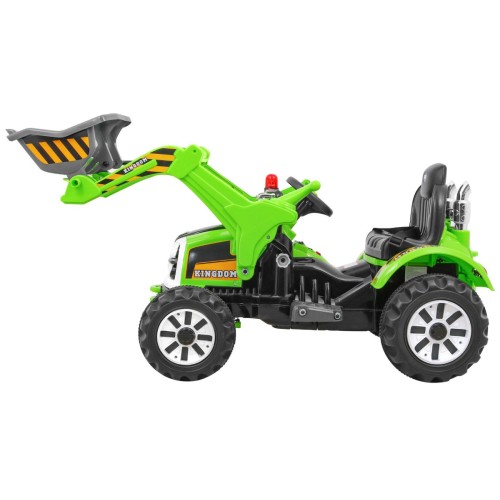 Bateriový buldozer pro děti Traktor Zelená + Pohyblivé lízátko + Trabka + Pásy + 2 rychlosti