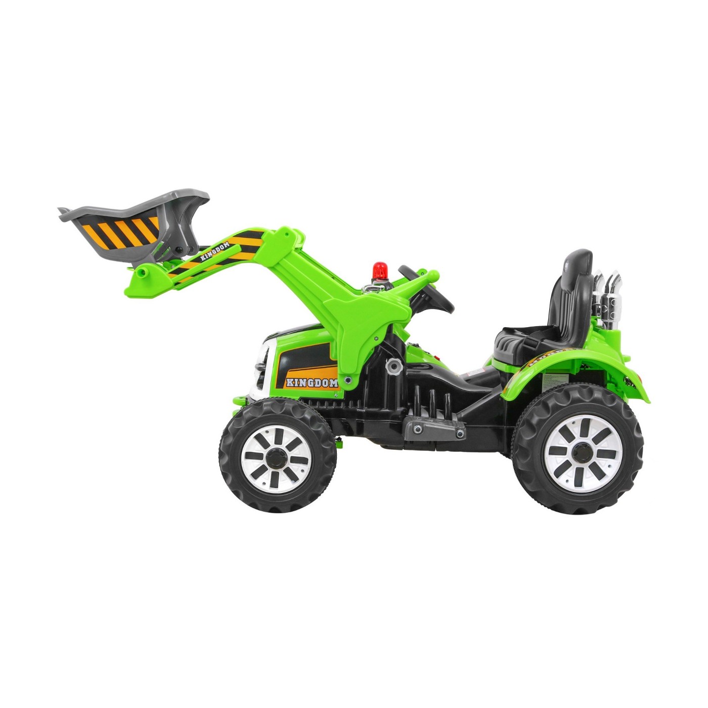 Bateriový buldozer pro děti Traktor Zelená + Pohyblivé lízátko + Trabka + Pásy + 2 rychlosti