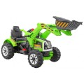 Bateriový buldozer pro děti Traktor Zelená + Pohyblivé lízátko + Trabka + Pásy + 2 rychlosti