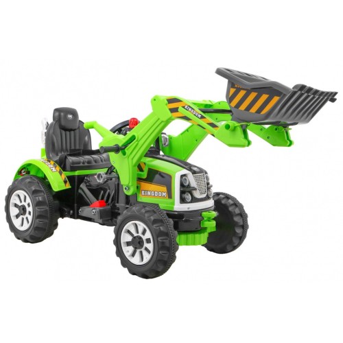 Bateriový buldozer pro děti Traktor Zelená + Pohyblivé lízátko + Trabka + Pásy + 2 rychlosti