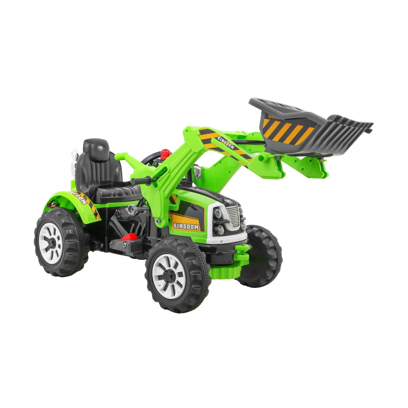 Bateriový buldozer pro děti Traktor Zelená + Pohyblivé lízátko + Trabka + Pásy + 2 rychlosti