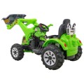 Bateriový buldozer pro děti Traktor Zelená + Pohyblivé lízátko + Trabka + Pásy + 2 rychlosti