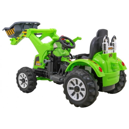 Bateriový buldozer pro děti Traktor Zelená + Pohyblivé lízátko + Trabka + Pásy + 2 rychlosti