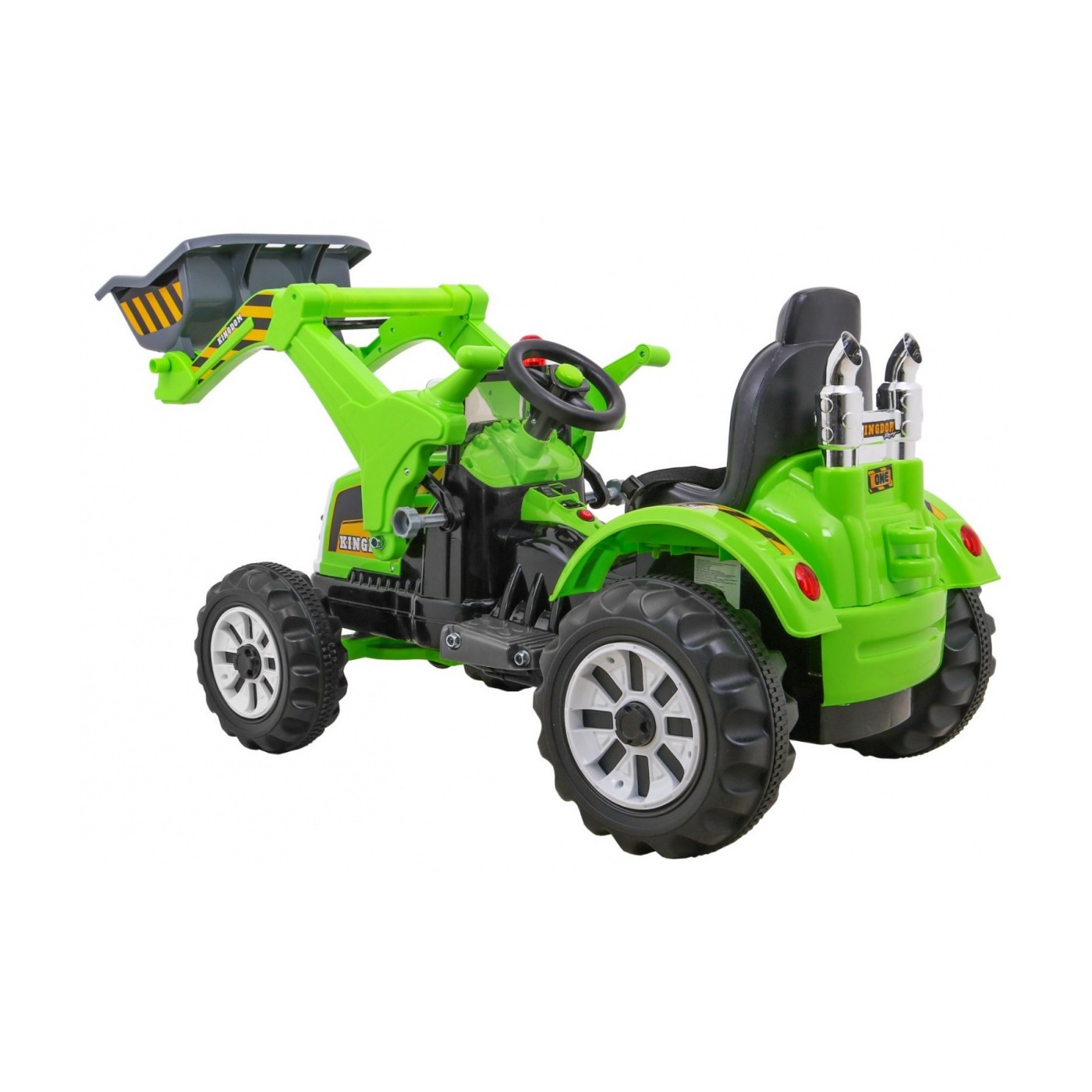 Bateriový buldozer pro děti Traktor Zelená + Pohyblivé lízátko + Trabka + Pásy + 2 rychlosti