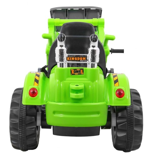 Bateriový buldozer pro děti Traktor Zelená + Pohyblivé lízátko + Trabka + Pásy + 2 rychlosti