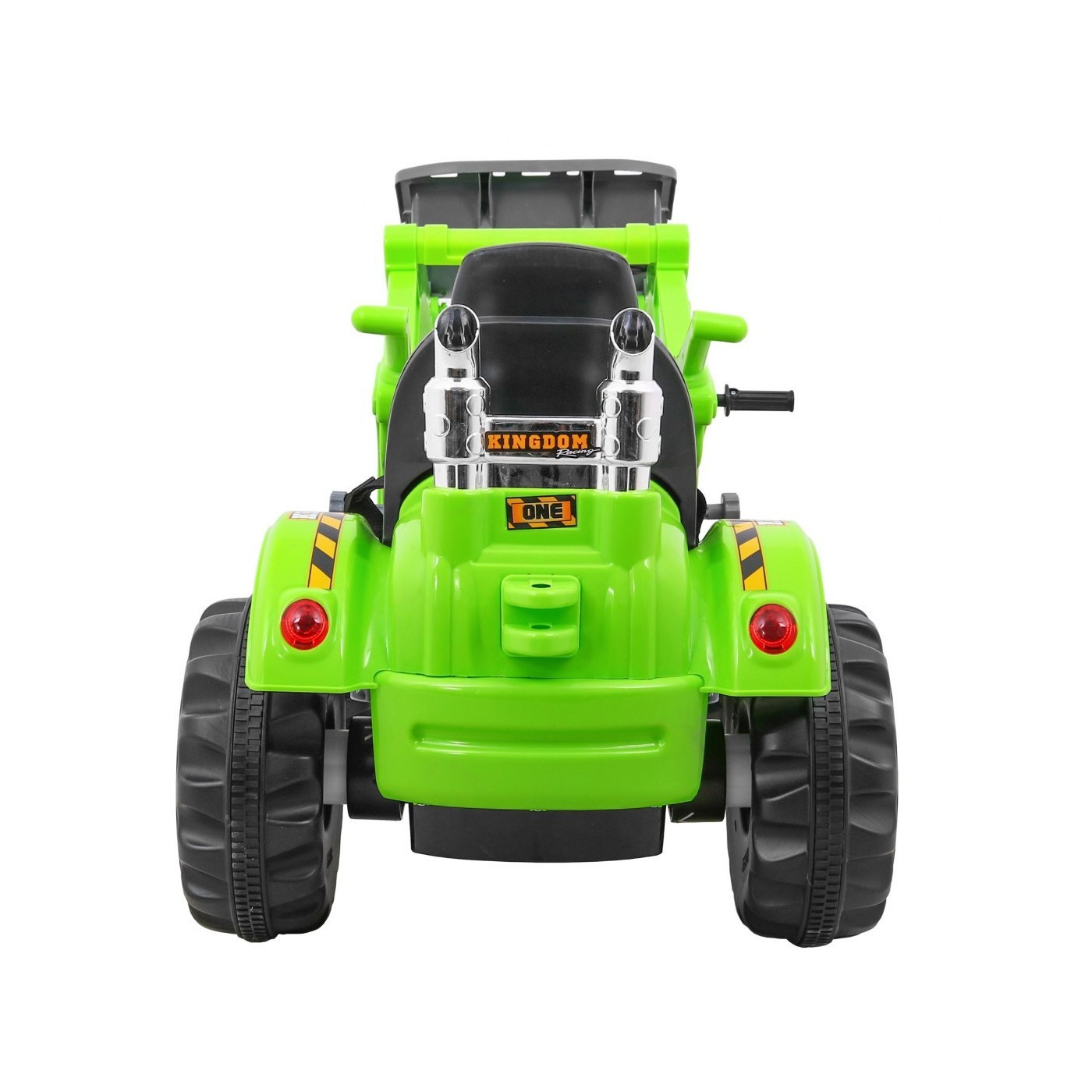Bateriový buldozer pro děti Traktor Zelená + Pohyblivé lízátko + Trabka + Pásy + 2 rychlosti