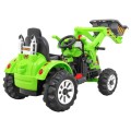 Bateriový buldozer pro děti Traktor Zelená + Pohyblivé lízátko + Trabka + Pásy + 2 rychlosti
