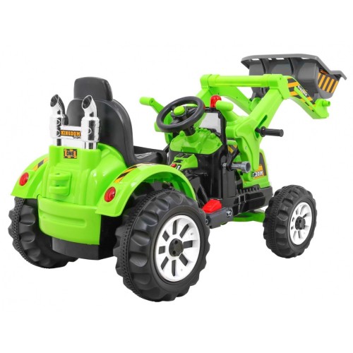 Bateriový buldozer pro děti Traktor Zelená + Pohyblivé lízátko + Trabka + Pásy + 2 rychlosti