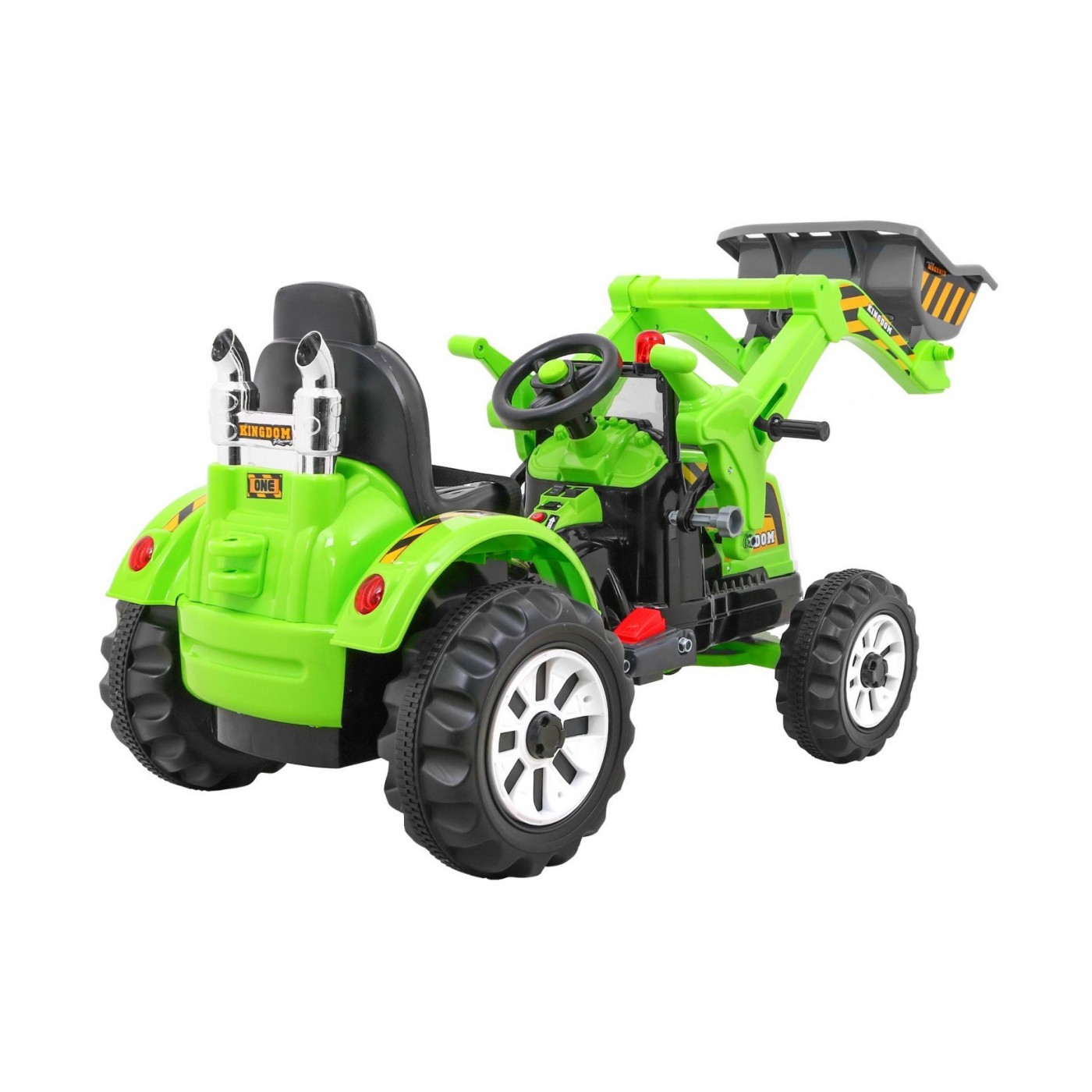 Bateriový buldozer pro děti Traktor Zelená + Pohyblivé lízátko + Trabka + Pásy + 2 rychlosti