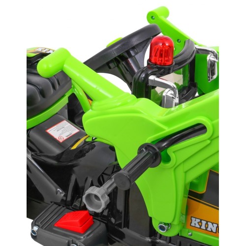 Bateriový buldozer pro děti Traktor Zelená + Pohyblivé lízátko + Trabka + Pásy + 2 rychlosti