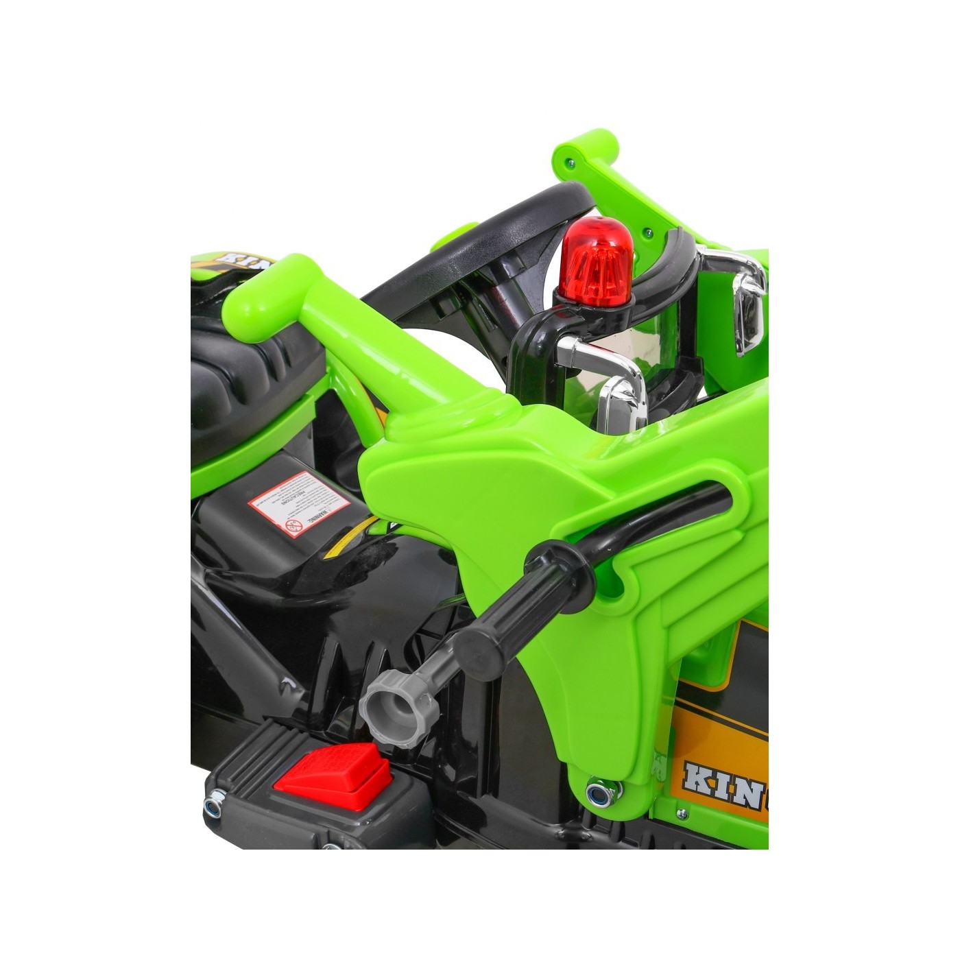 Bateriový buldozer pro děti Traktor Zelená + Pohyblivé lízátko + Trabka + Pásy + 2 rychlosti