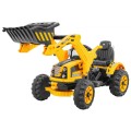 Akumulátorový buldozer pro děti Traktor žlutý + Pohyblivá lyska + Trabka + Pásy + 2 rychlosti