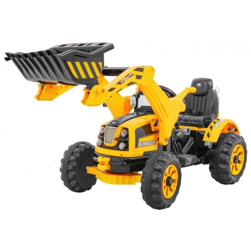 Akumulátorový buldozer pro děti Traktor žlutý + Pohyblivá lyska + Trabka + Pásy + 2 rychlosti