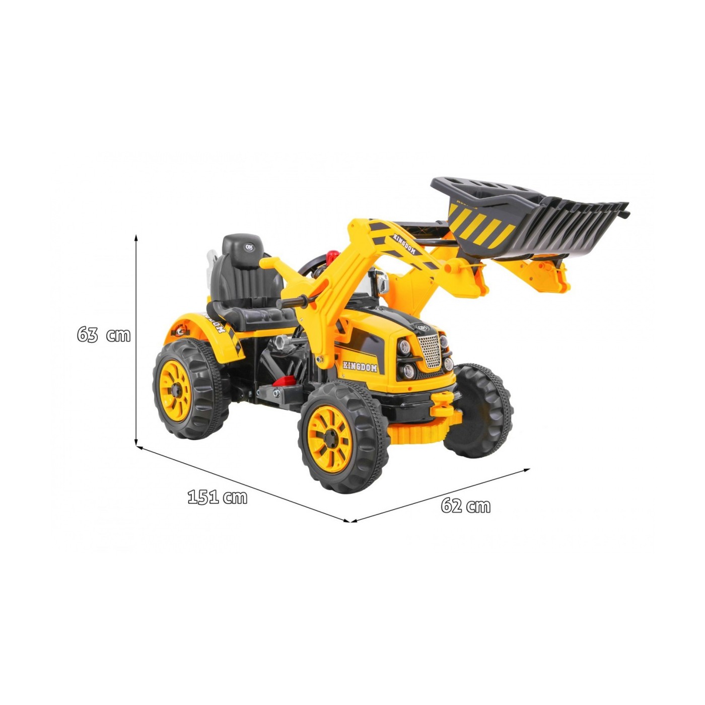 Akumulátorový buldozer pro děti Traktor žlutý + Pohyblivá lyska + Trabka + Pásy + 2 rychlosti