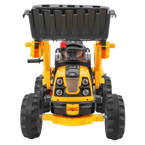 Akumulátorový buldozer pro děti Traktor žlutý + Pohyblivá lyska + Trabka + Pásy + 2 rychlosti