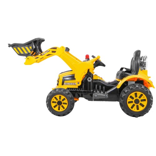 Akumulátorový buldozer pro děti Traktor žlutý + Pohyblivá lyska + Trabka + Pásy + 2 rychlosti