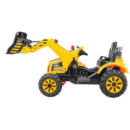 Akumulátorový buldozer pro děti Traktor žlutý + Pohyblivá lyska + Trabka + Pásy + 2 rychlosti