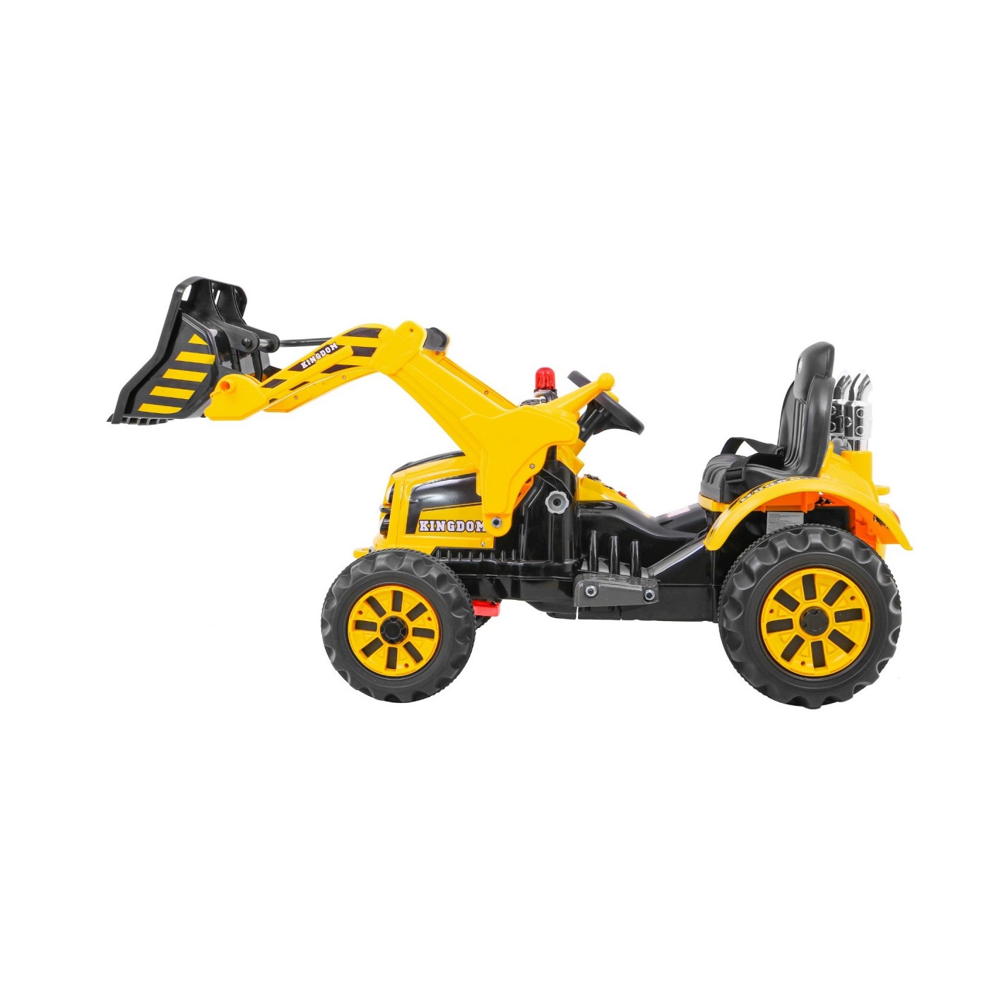 Akumulátorový buldozer pro děti Traktor žlutý + Pohyblivá lyska + Trabka + Pásy + 2 rychlosti