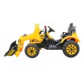 Akumulátorový buldozer pro děti Traktor žlutý + Pohyblivá lyska + Trabka + Pásy + 2 rychlosti