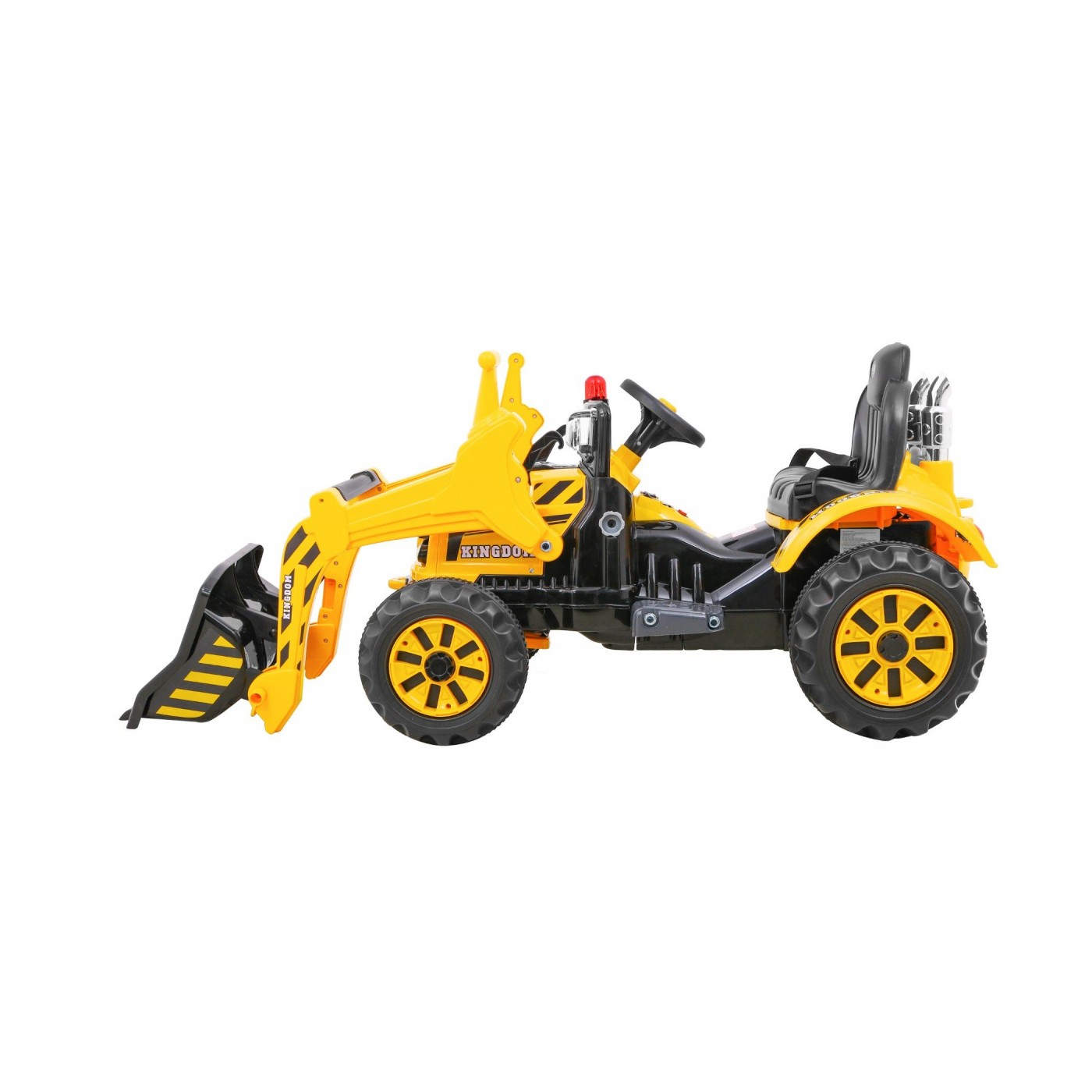 Akumulátorový buldozer pro děti Traktor žlutý + Pohyblivá lyska + Trabka + Pásy + 2 rychlosti
