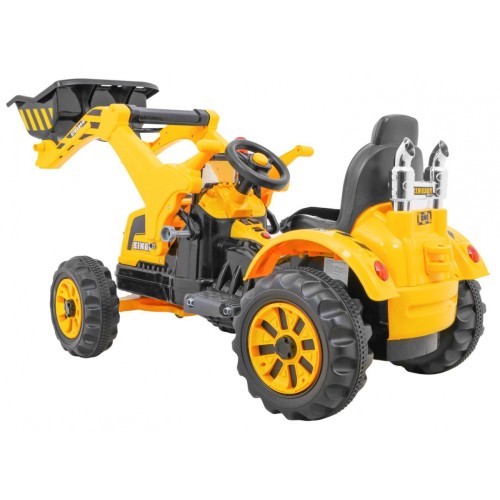 Akumulátorový buldozer pro děti Traktor žlutý + Pohyblivá lyska + Trabka + Pásy + 2 rychlosti