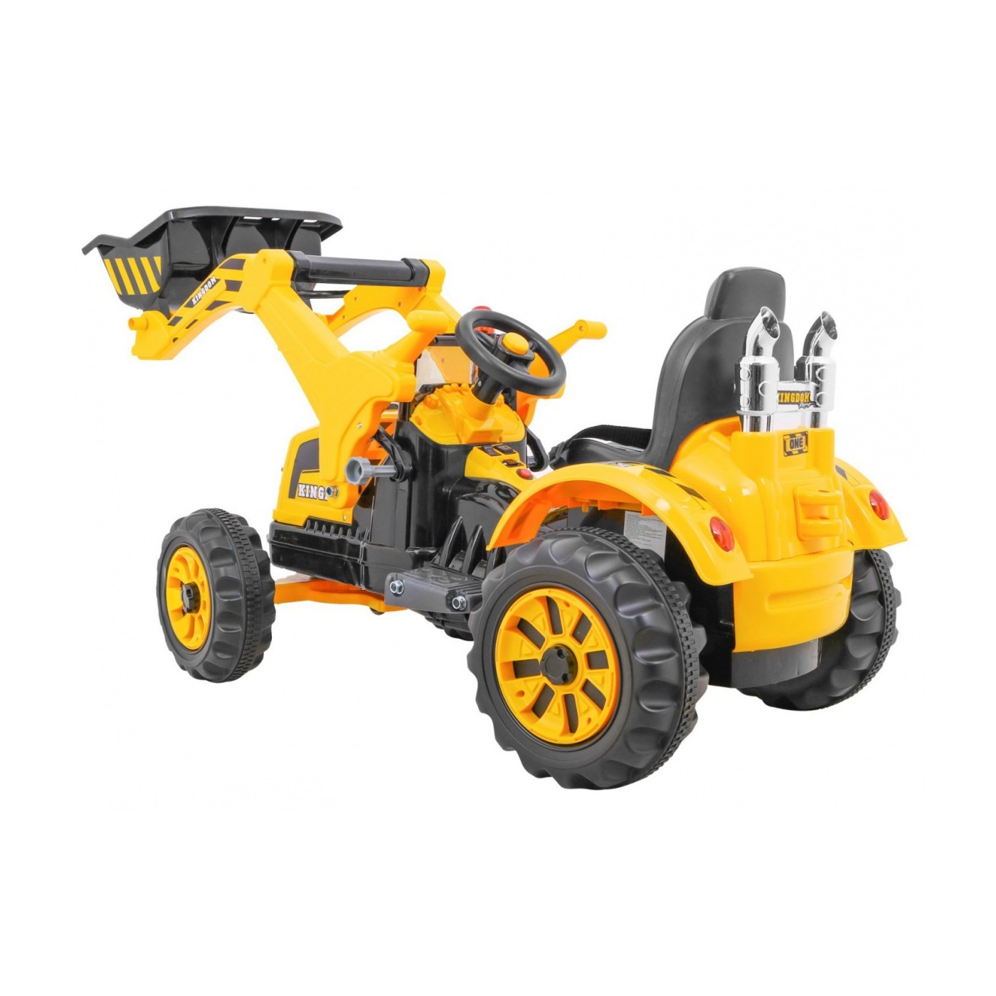 Akumulátorový buldozer pro děti Traktor žlutý + Pohyblivá lyska + Trabka + Pásy + 2 rychlosti