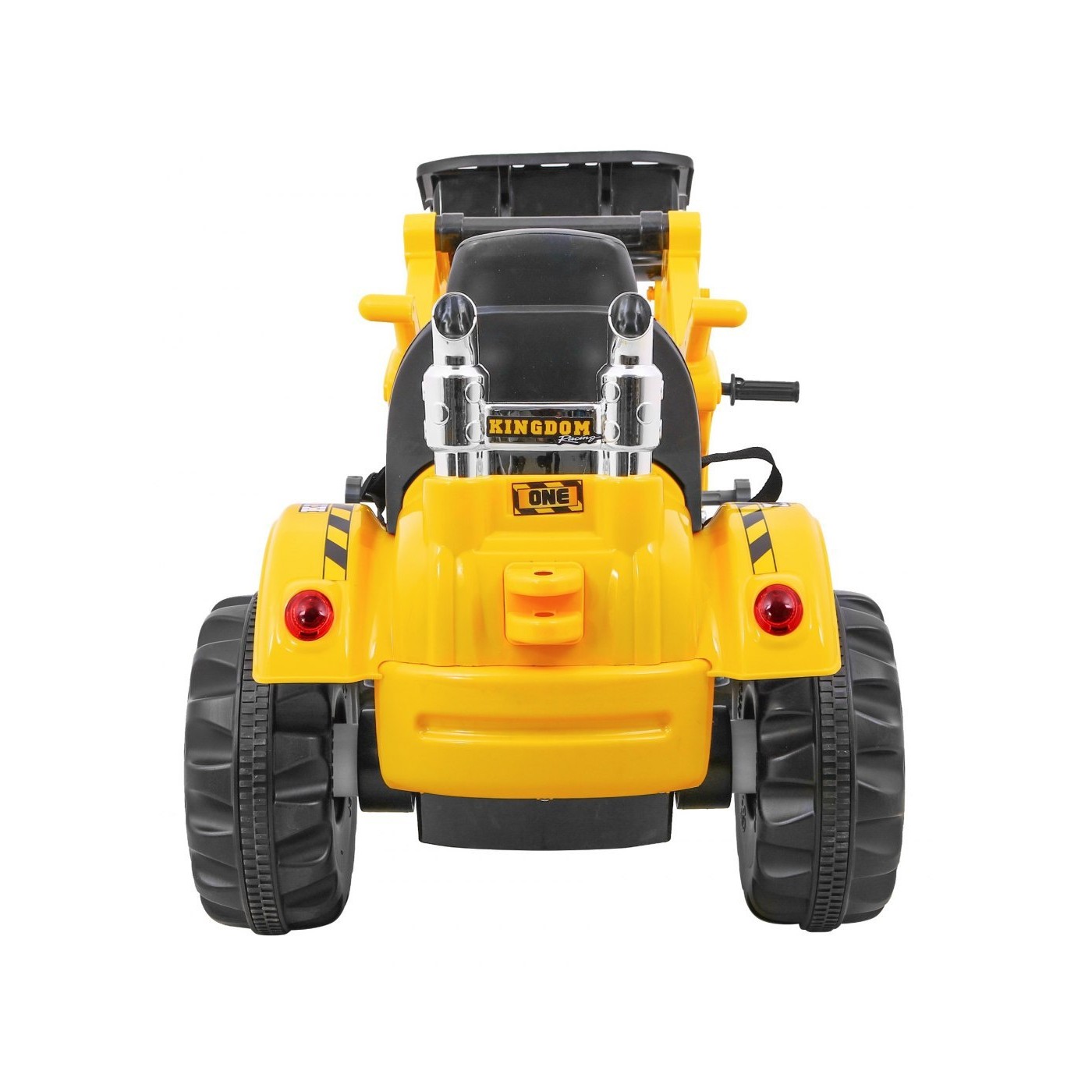 Akumulátorový buldozer pro děti Traktor žlutý + Pohyblivá lyska + Trabka + Pásy + 2 rychlosti