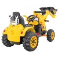 Akumulátorový buldozer pro děti Traktor žlutý + Pohyblivá lyska + Trabka + Pásy + 2 rychlosti