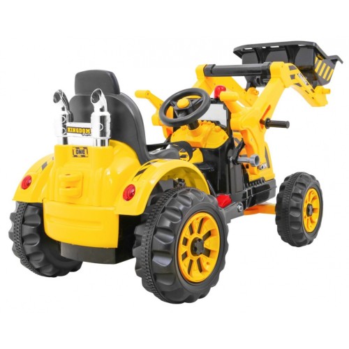 Akumulátorový buldozer pro děti Traktor žlutý + Pohyblivá lyska + Trabka + Pásy + 2 rychlosti